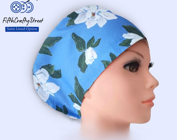 Euro Scrub Caps - Adjustable - Satin Lining option - Floral - FifthCraftyStreet
