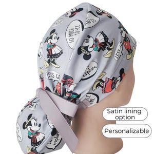 Cartoon Characters  - Ponytail Scrub Cap for Women - Surgical Cap Satin Lined Option -
