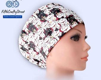 Euro Scrub Caps - Option doublée de satin - Ajustables - Chats