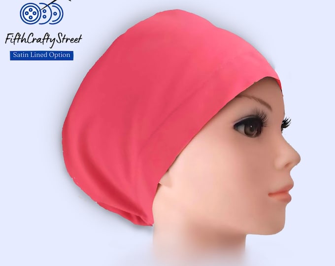 Coral Euro Scrub Cap: Satin Lined, Adjustable Cotton Surgical Cap