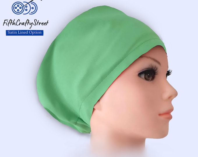 Euro Scrub Cap for Women - Adjustable by Toggle - Satin Lined Scrub Cap - Green Solid - FifthCraftyStreet