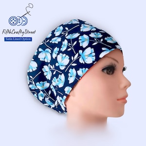 Floral Satin Lined Euro Scrub Cap - Adjustable Cotton Surgical Hat