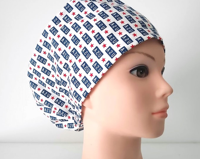 Euro Scrub Cap - American flag- Adjustable - Satin Lined Scrub Cap option - FifthCraftyStreet
