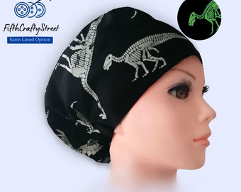 Bonnets chirurgicaux pour gommage - Dinosaures phosphorescents - Option doublure en satin