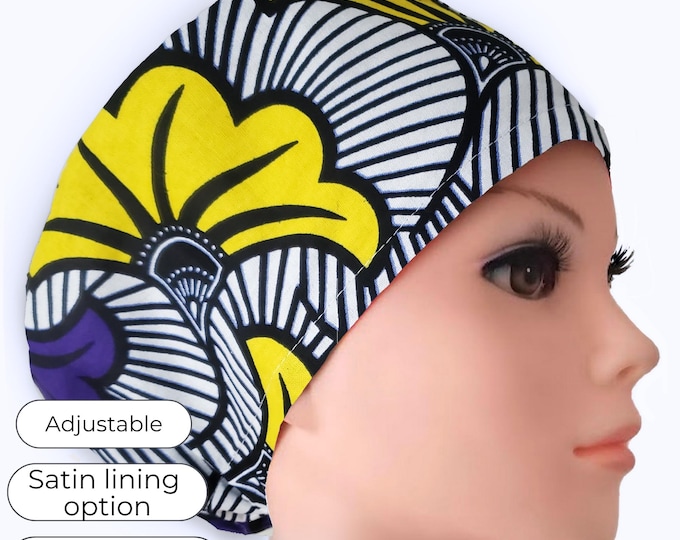 Euro Surgical Cap: Ankara Bloom, Satin Lining Option, Personalizable