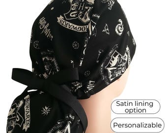 Ponytail Scrub Cap - Halloween Scrub Cap - Satin Lining option - custom order