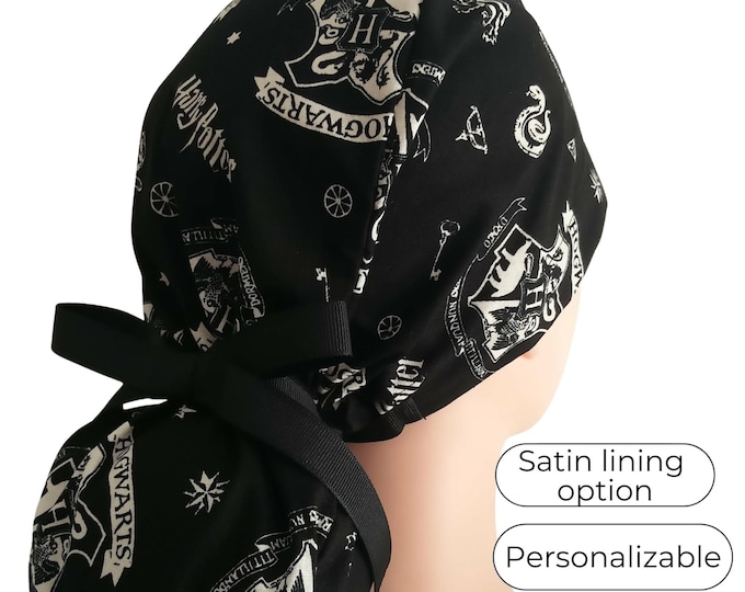 Ponytail Scrub Cap - Halloween Scrub Cap - Satin Lining option - custom order