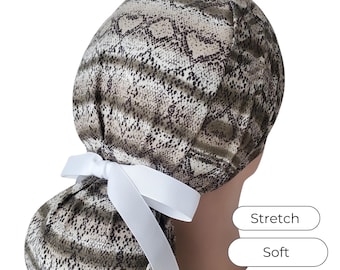 Stretch Ponytail Scrub Cap: snake print adjustable surgical hair cover