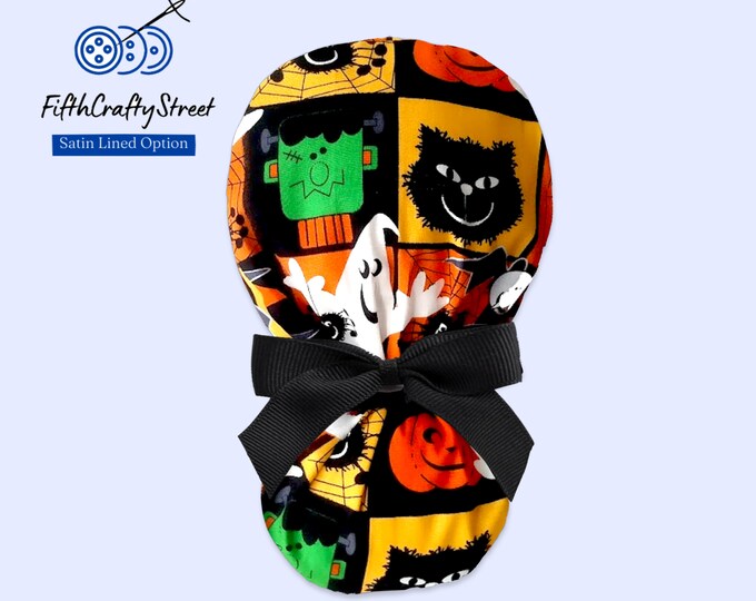 Halloween Surgical Cap - Pumpkin Scrub Nurse Hat - Satin Lined option - FifthCraftyStreet