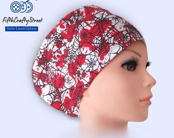 Halloween - Bloody Spider Web - Euro Scrub Caps - Adjustable - Satin Lining option