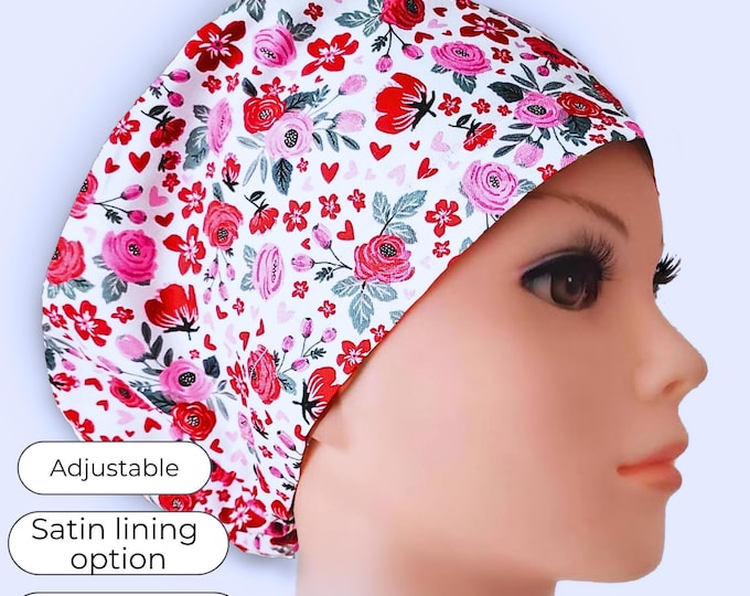 Floral Rose Scrub Cap – Euro Style, Adjustable Surgical Hat