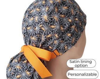 Spiderweb Halloween - Ponytail Scrub Cap for Women - Surgical Cap with Satin Lining option - FifthCraftyStreet