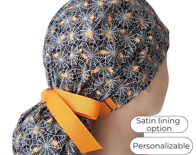 Spiderweb Halloween - Ponytail Scrub Cap for Women - Surgical Cap with Satin Lining option - FifthCraftyStreet