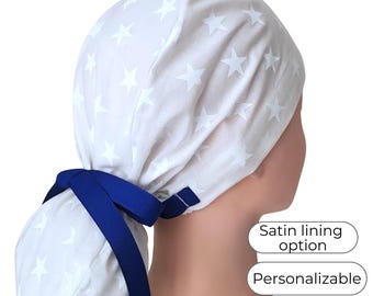 Patriotic - Surgical Cap with Satin Lining option - White Stars -