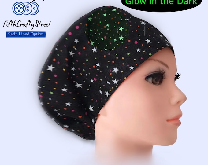 Euro Scrub Cap - Adjustable - Satin Lining option - Glow Night Sky