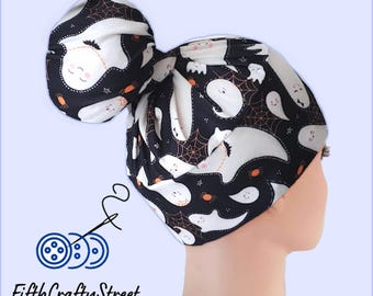 High Bun Scrub Cap, Stretchy Knit Hats, Halloween Ghost - FifthCraftyStreet