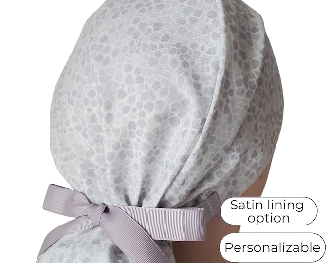 Silver Mosaic Ponytail Scrub Cap - Surgical Cap - Satin Lined option