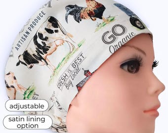 Farm Print Euro Surgical Scrub Hat – Adjustable | Optional Satin Lining | Personalizable