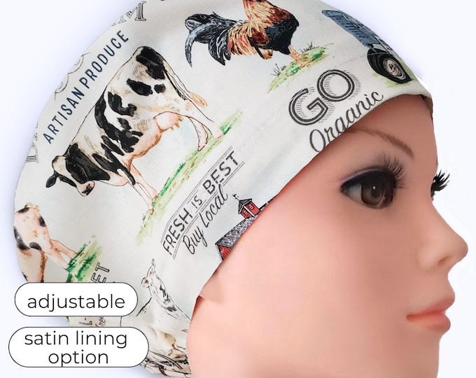 Farm Print Euro Surgical Scrub Hat – Adjustable | Optional Satin Lining | Personalizable
