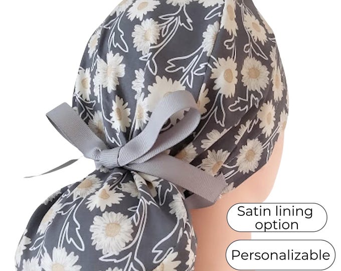 Ponytail Scrub Cap - Floral Surgical Cap  for Women Satin Lined - FifthCraftyStreet