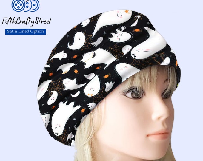 Halloween Stretchy Scrub Caps - Surgical Euro Scrub Cap - Boo - Ghost - FifthCraftyStreet