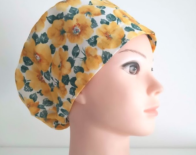 Floral Euro Scrub Cap - Adjustable - Satin Lined option - FifthCraftyStreet