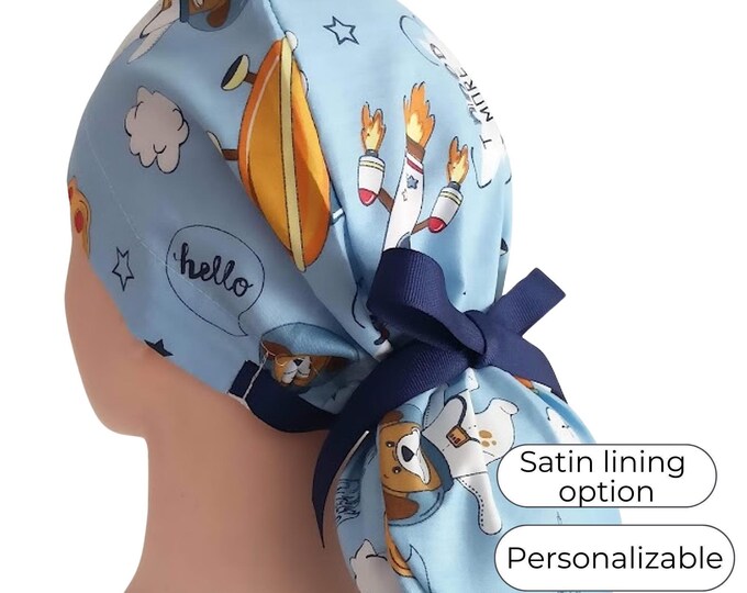 I Need More Space, Ponytail Scrub Caps for women with Satin Lining Option