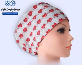 Love in Every Beat - Euro Scrub Cap - Adjustable - Satin Buttons Lined option