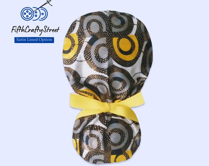 Scrub Cap with Ponytail holder - African print Waxed Cotton with Glitter - FifthCraftyStreet