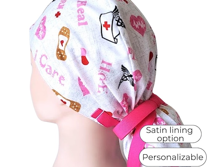 Ponytail Scrub Cap for Women - Surgical Cap with Silky Satin Lining Option - I Care - FifthCraftyStreet