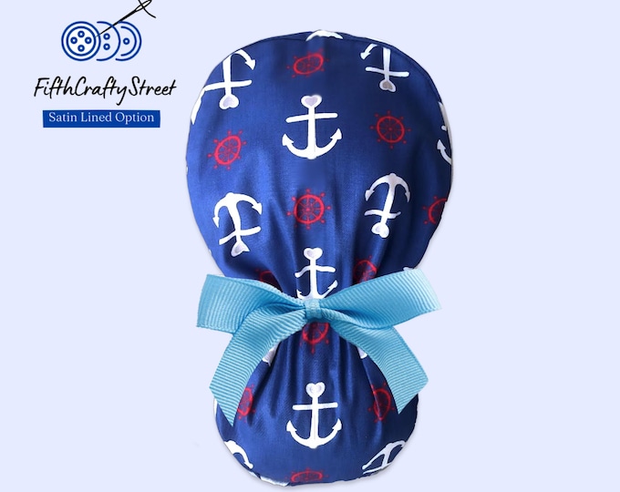 Ancor Ponytail Scrub Cap - Surgical Cap Satin Lined Option - FifthCraftyStreet