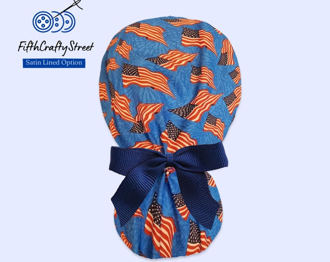 Patriotic - 4th July - Women’s Scrub Caps American Flag - Satin Lining option - FifthCraftyStreet