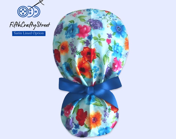 Satin Lined Scrub Cap Ponytail style - Surgical Cap for Women - FifthCraftyStreet