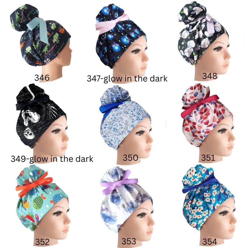 black floral cap, handmade scrub, nurse scrub hat