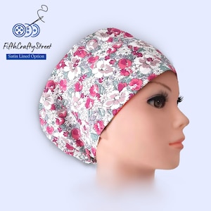 Euro Scrub Cap: Floral Cotton Surgical Hat with Satin Lining