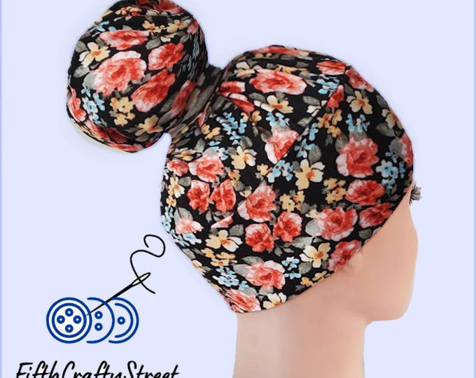 High Bun Scrub Cap, Stretchy Knit Hats, Fall Pattern - FifthCraftyStreet