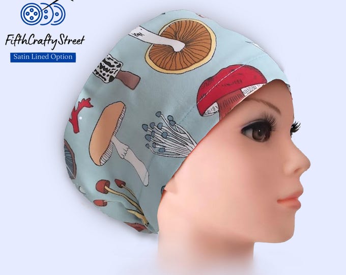 Mushroom Euro Scrub Caps - Satin Lined option - Adjustable -