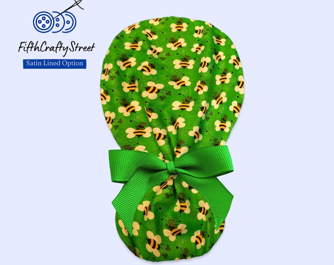 Clever Bee - St Patrick's Day - Ponytail Scrub Cap for Women - Surgical Cap with Silky Satin Lining Option - FifthCraftyStreet