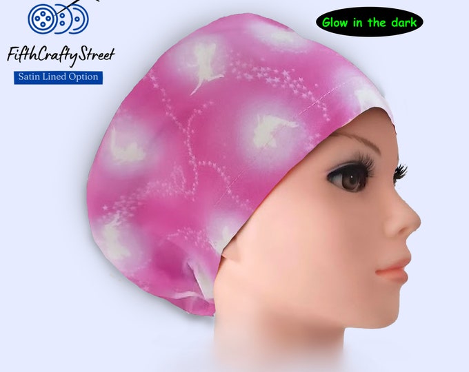 Surgical Scrub Caps - Glow pink Pixies - Satin Lining option - FifthCraftyStreet