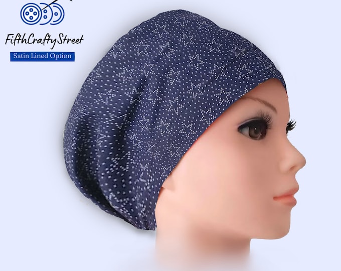Patriotic - Euro Scrub Cap - Adjustable by toggle - Satin Lining option - Stars on Navy - FifthCraftyStreet
