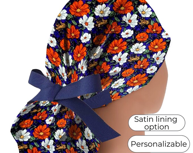 Fall Ponytail Scrub Cap - Surgical Cap - Satin Lined - Personalization option - FifthCraftyStreet