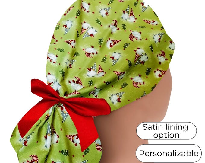 Gnomes Scrub Cap with Ponytail Satin Lined Option - FifthCraftyStreet