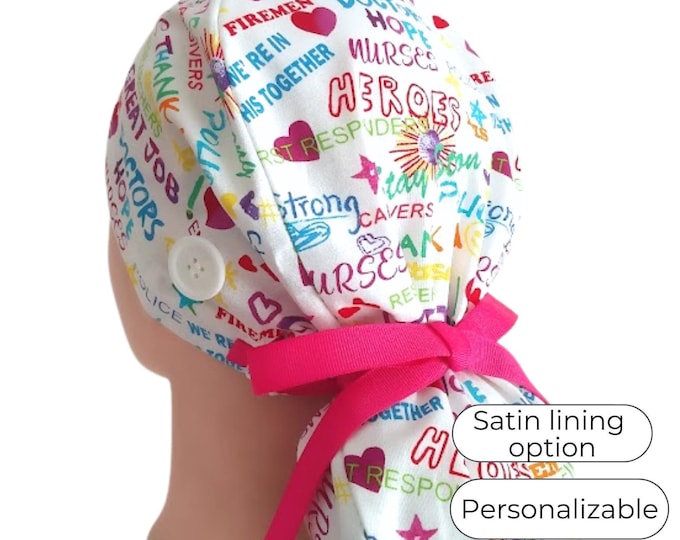 Nurse Heroes - Ponytail Surgical Cap with Silky Satin Lining Option
