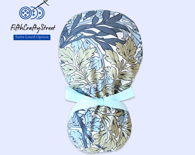 Ponytail Scrub Cap for Women - Blossom Floral Surgical Cap Satin Lined Option - FifthCraftyStreet