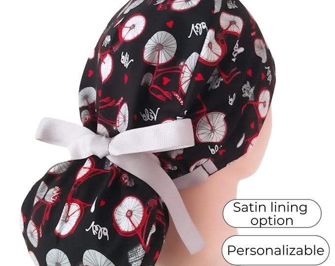 Bicycle  Surgical Cap, scrub Caps for Women Ponytail - FifthCraftyStreet