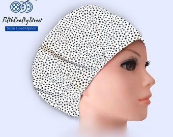 Patriotic - Euro Scrub Cap - Surgical Cap - Silky Satin Lining Option - 4th of July - Navy Stars on White - FifthCraftyStreet
