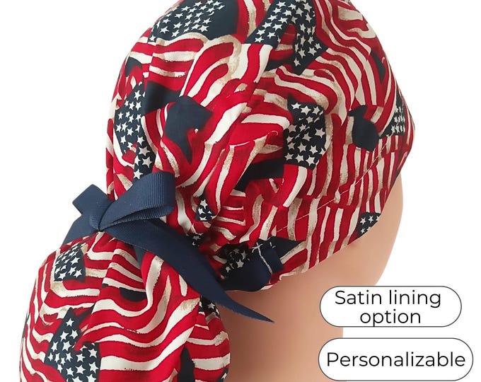 Patriotic - 4th July - Women’s Scrub Caps  - Satin Lining option - American flag -
