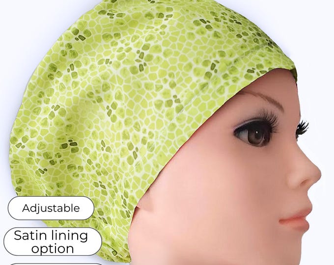 Lime Pebble Mosaic Euro Scrub Cap, Satin Lining Option, Personalizable