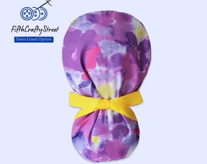 Floral Ponytail Scrub Cap for Women - Surgical Cap with Satin Lining Option - FifthCraftyStreet