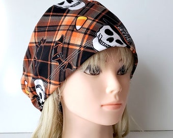 stretchy scrub cup, surgical euro hat, Halloween Skeleton